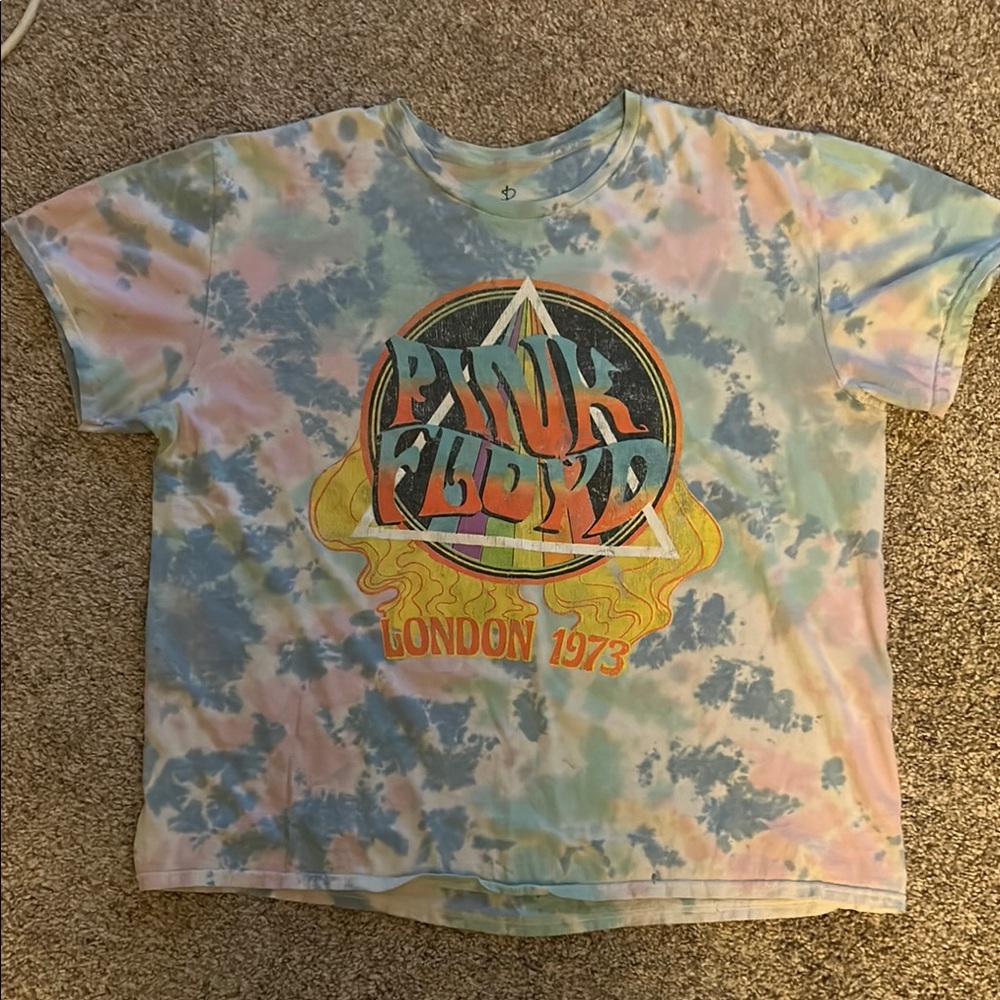 Pink Floyd Blue and Pink Short Sleeve Tye-Dye Tee